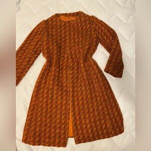 Elegant Orange Herringbone Women's Coat